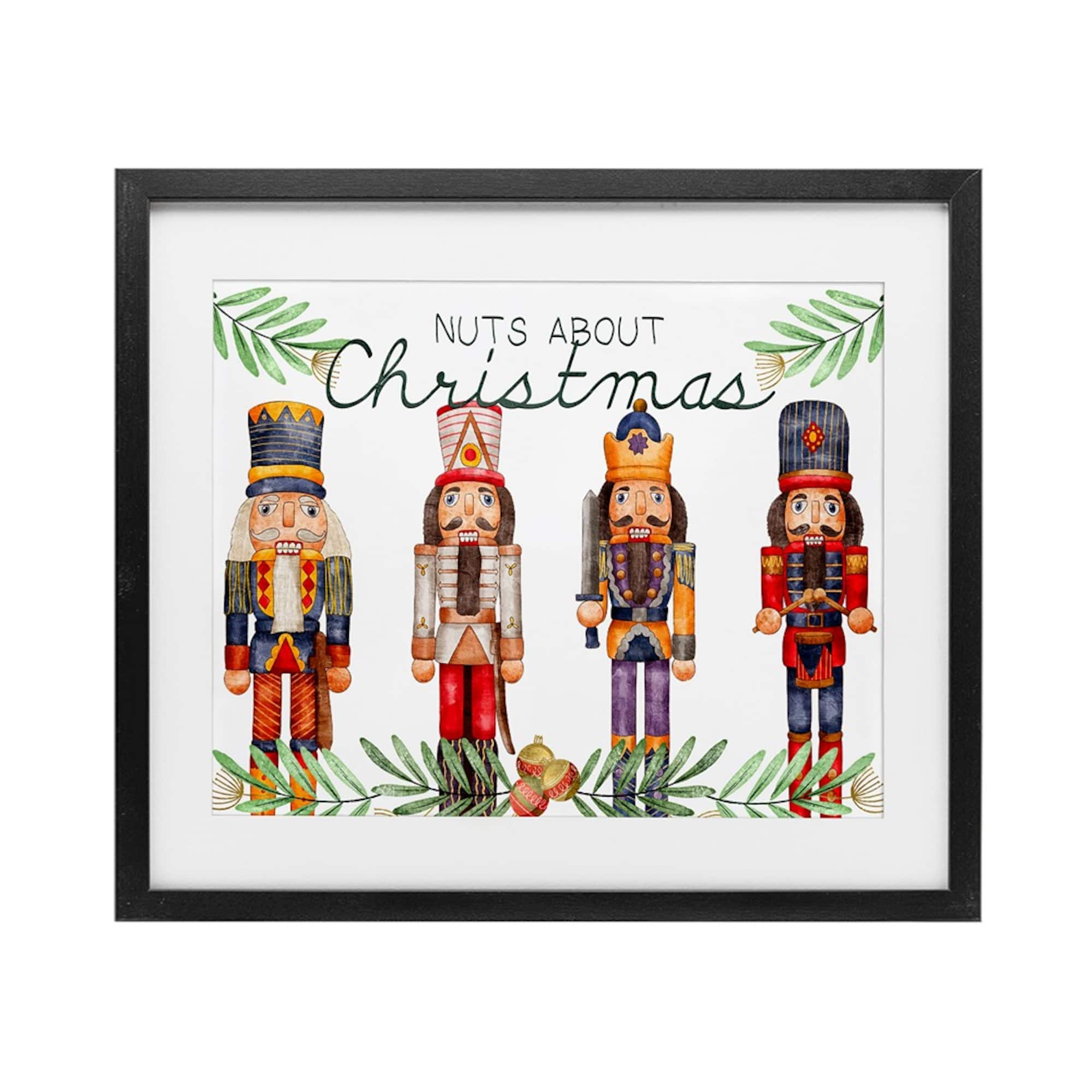 Stupell Industries Nuts About Christmas Nutcrackers Framed Print Under Glass Wall Art